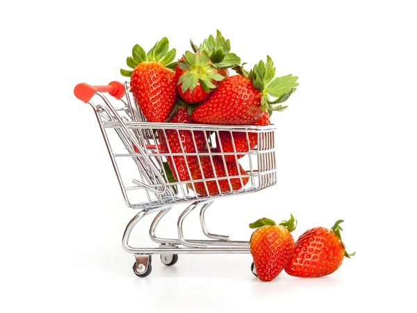 Large ripe strawberry in the cart for shopping — Stock Photo, Image