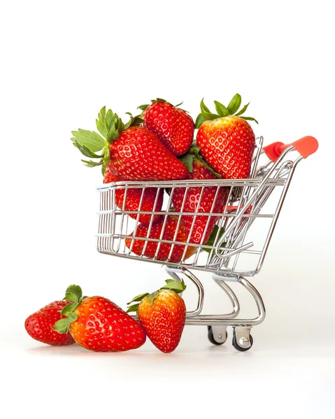 Large ripe strawberry in the cart for shopping — Stock Photo, Image