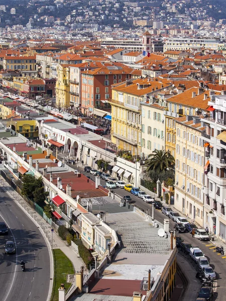 Nice, France, on March 13, 2015. The top view on Promenade des Anglais, one of the most beautiful embankments of Europe — Stock Photo, Image