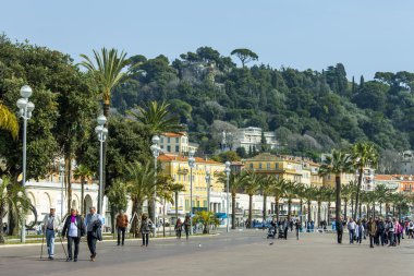 Güzel, Fransa, üzerinde 13 Mart 2015. Promenade des Anglais, Avrupa'nın en güzel bentleri üzerinde Üstten Görünüm