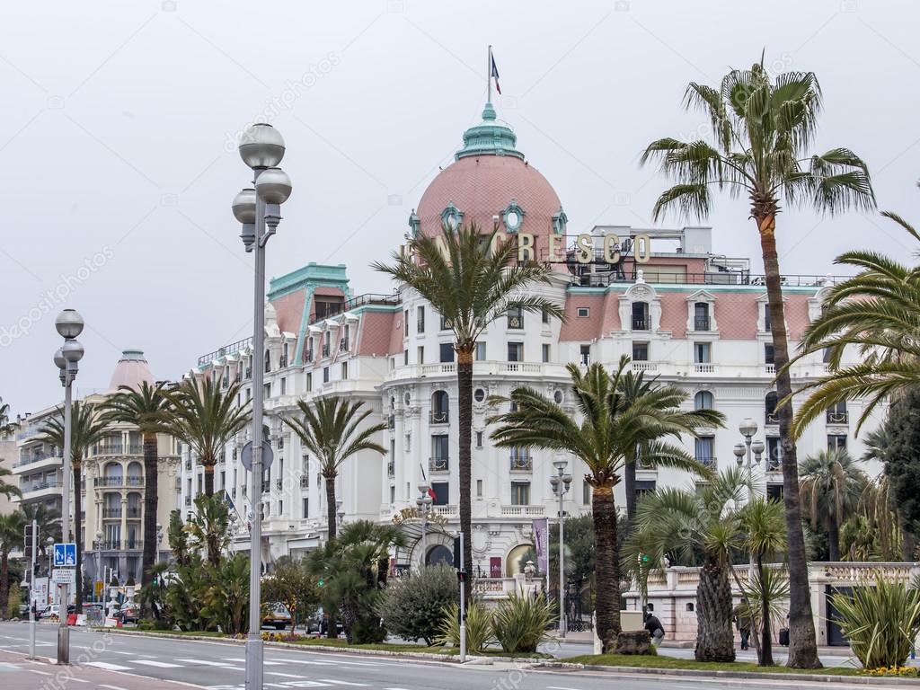 Nice, France, on March 13, 2015. The view on Promenade des Anglais, one of the most beautiful embankments of Europe