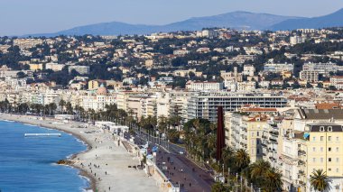 Güzel, Fransa, üzerinde 13 Mart 2015. Promenade des Anglais, Avrupa'nın en güzel bentleri üzerinde Üstten Görünüm