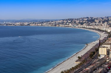Güzel, Fransa, 7 Mart 2015 tarihinde. Promenade des Anglais üzerinde en bilinen şehir sokaklarını üzerinde Üstten Görünüm