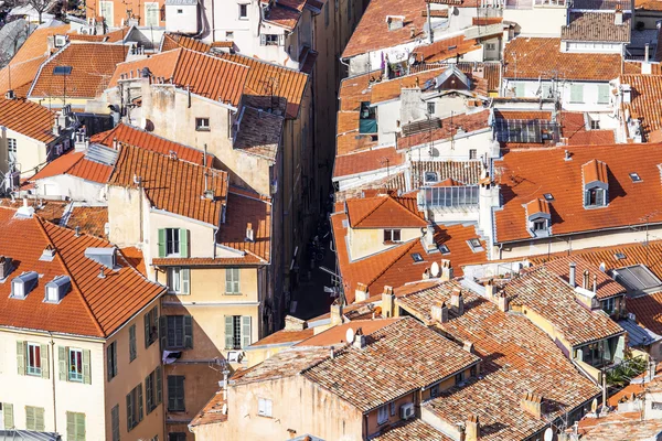 Nice, France, on March 7, 2015. The top view on red roofs of the old city — Stock Photo, Image