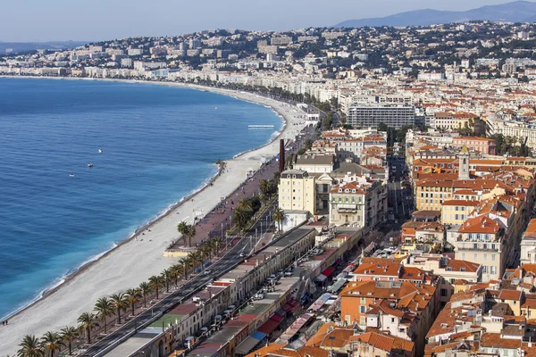 Nice, France, on March 7, 2015. The top view on Promenade des Anglais, the most known city streets — Stock Photo, Image