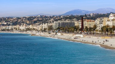 Güzel, Fransa, üzerinde 13 Mart 2015. Promenade des Anglais, Avrupa'nın en güzel bentleri üzerinde Üstten Görünüm