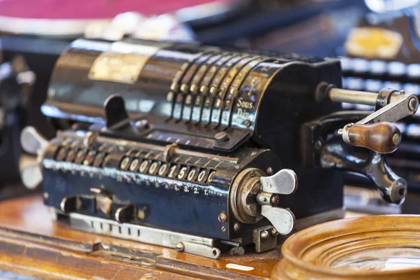 Nice, France, on March 9, 2015. Vintage subjects on a counter of a flea market on Cours Saleya Square. The Marche Du Cours Saleya market - one of the most known sights of Nice