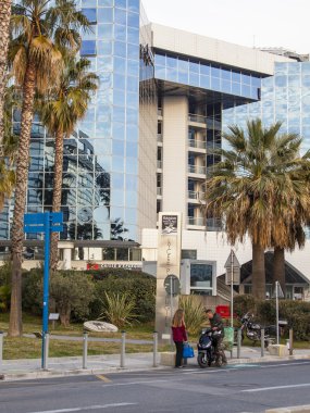 Nice, France, on March 9, 2015. Modern architecture. Fragment of a facade office зданияв area Arenas