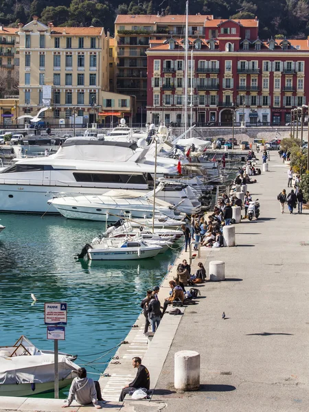 Nice, France, on March 10, 2015. Embankment in city port — Stock Photo, Image