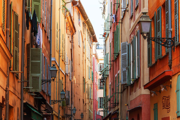 Nice, France, on March 11, 2015. The narrow street in the old city