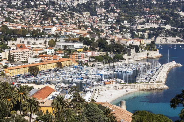 Vilfransh, France, on March 10, 2015. The top view on the embankment, yachts in port and a bay. Vilfransh - the resort, next to Nice, its suburb