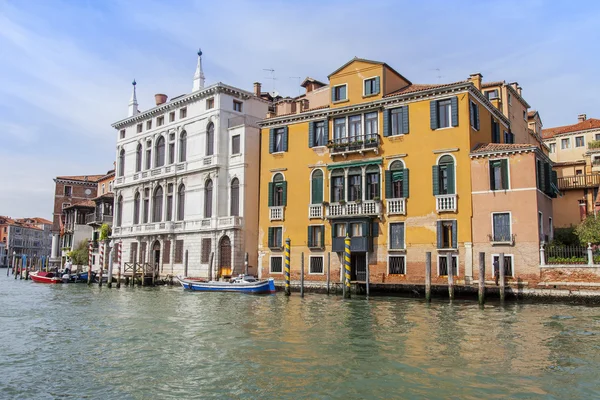 VENICE, ITALY - on APRIL 29, 2015. Ancient palaces ashore Grand channel (Canal Grande). The grand channel is the main transport artery of Venice and its most known channel — Stock Photo, Image