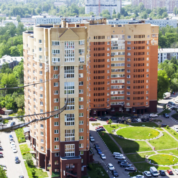 PUSHKINO, RUSSIA - on JUNE 1, 2015. The fiber-optical cable goes to a multystoried house