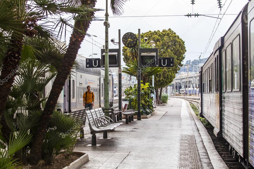 Nice, France, on March 10, 2015. The train costs at the platform of the city station