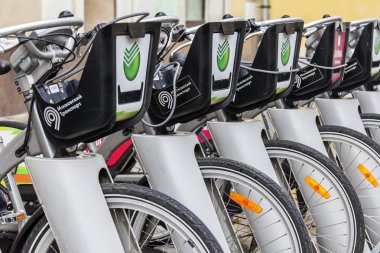 Moscow, Rusya Federasyonu - 24 Mayıs 2015 tarihinde. Bir Bisiklet Kiralama şehir noktalarından biri