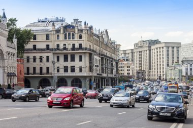 MOSCOW, RUSSIA, on JUNE 24, 2015. City landscape. A view of Okhotny ryad Street from Lubyanskaya Square