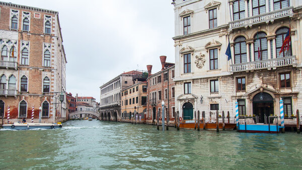 VENICE, ITALY - on MAY 4, 2015. Panoramic view of the Grand channel (Canal Grande) and its embankments