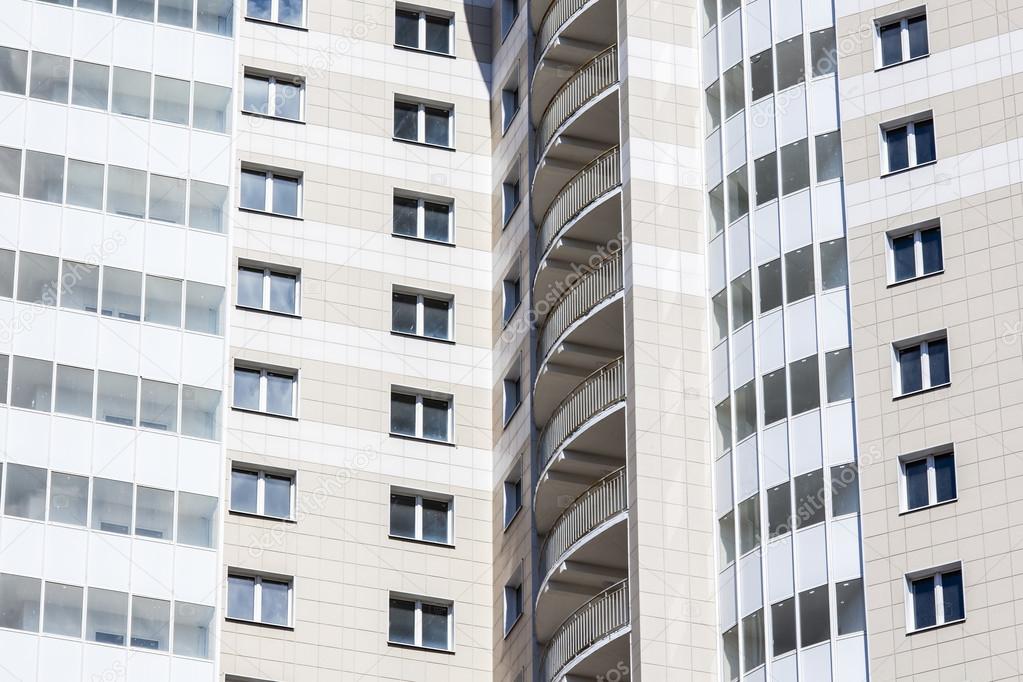 PUSHKINO, RUSSIA, on AUGUST 11, 2015. Fragment of a facade of a new apartment house