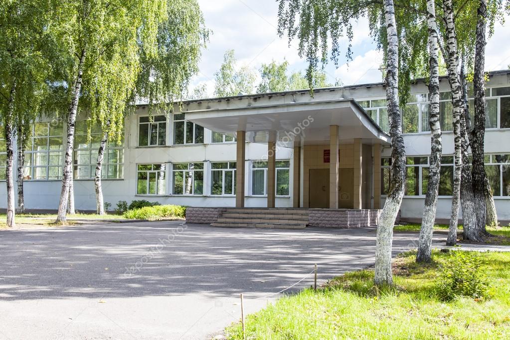 PUSHKINO, RUSSIA - on AUGUST 15, 2015. City landscape. Building of high school No. 6