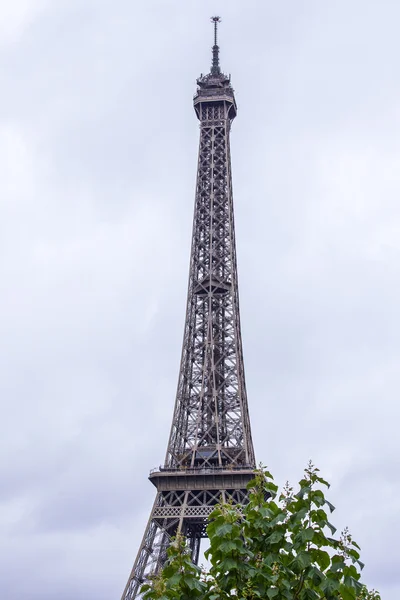 Париж, Франция, 1 сентября 2015 г. Вид на Эйфелеву башню. Эйфелева башня - одна из самых посещаемых и узнаваемых достопримечательностей мира — стоковое фото