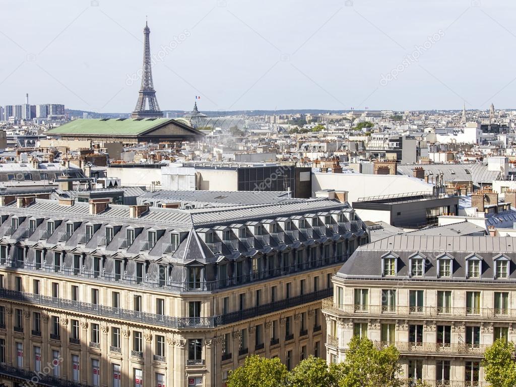 PARIS, FRANCE, on AUGUST 26, 2015. The top view from a survey platform on roofs of buildings in historical part of the city