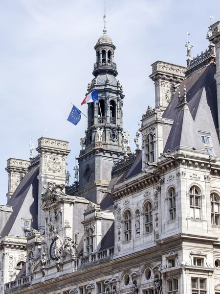 Párizs, Franciaország, a augusztus 29-én 2015-ig. Az épület a város városháza építészeti részletek. — Stock Fotó