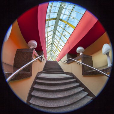 Moskova, Rusya, 22 Ekim 2015. Bogdan Lehistan'a köprü - Moskova Nehri kapalı yaya köprüsü. Balıkgözü görünümü