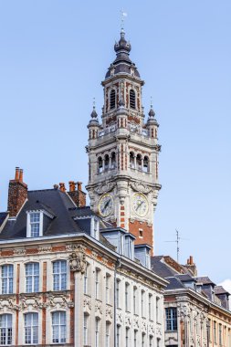 Lille, Fransa, 28 Temmuz 2015 tarihinde. Tarihi kentin tipik binaların mimari detaylar