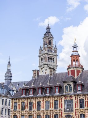 Lille, Fransa, 28 Temmuz 2015 tarihinde. Tarihi kentin tipik binaların mimari detaylar