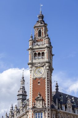 Lille, Fransa, 28 Temmuz 2015 tarihinde. Tarihi kentin tipik binaların mimari detaylar