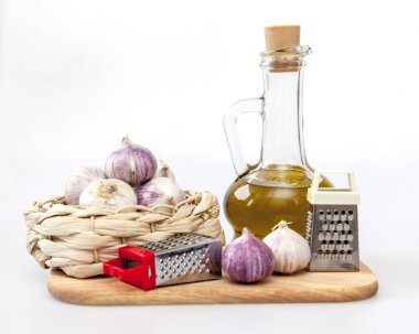Ürünler ve mutfak eşyaları garlick baharat, yemek pişirmek için