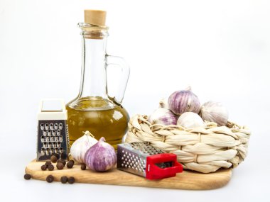 Ürünler ve mutfak eşyaları garlick baharat, yemek pişirmek için