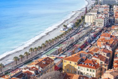 Nice, Fransa - 7 Ocak 2016 üzerinde. Promenade des Anglais, Avrupa'nın en güzel bentleri üzerinde Üstten Görünüm