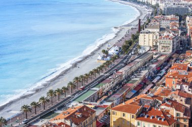 Nice, Fransa - 7 Ocak 2016 üzerinde. Promenade des Anglais, Avrupa'nın en güzel bentleri üzerinde Üstten Görünüm