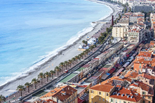 NICE, FRANCE - on JANUARY 7, 2016. The top view on Promenade des Anglais, one of the most beautiful embankments of Europe — Stock Photo, Image