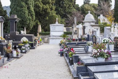 NICE, FRANCE - on JANUARY 7, 2016. Gravestone monuments on a city cemetery on Shatto's hill