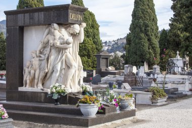 NICE, FRANCE - on JANUARY 7, 2016. Gravestone monuments on a city cemetery on Shatto's hill