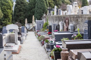 NICE, FRANCE - on JANUARY 7, 2016. Gravestone monuments on a city cemetery on Shatto's hill