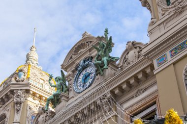 Monte-Carlo, Monaco, üzerinde 10 Ocak 2016. Monte-Carlo bir kumarhanede binanın mimari detaylar.