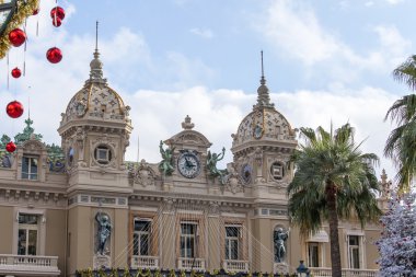 Monte-Carlo, Monako, 10 Ocak 2016. Casino Monte-Carlo binasının mimari detayları