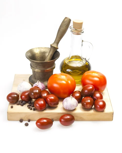 Products and ware for cooking of seasoning from tomatoes — Stock Photo, Image