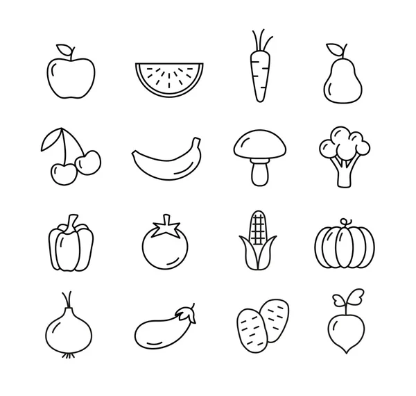 Conjunto de iconos de frutas y verduras — Archivo Imágenes Vectoriales