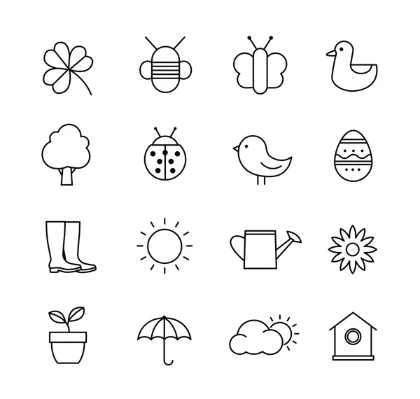 Iconos de primavera - Diseño de líneas delgadas — Archivo Imágenes Vectoriales