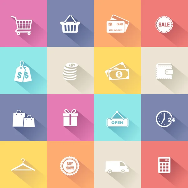 Winkelen Icons - plat ontwerp — Stockvector