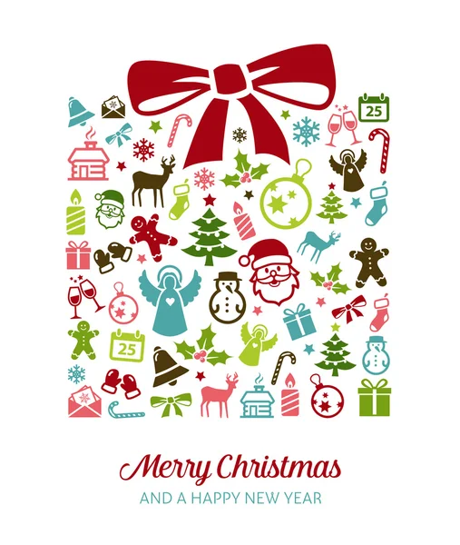 Tarjeta de felicitaciones de Navidad - iconos — Vector de stock