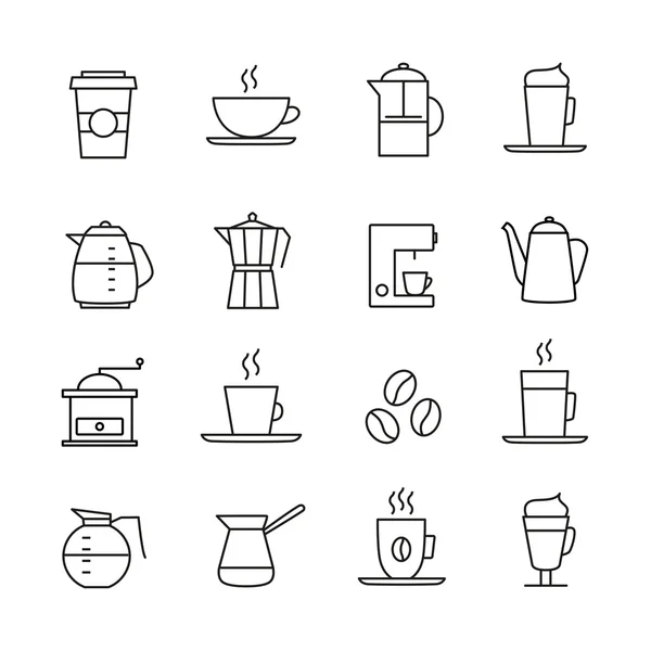 Conjunto de iconos de café, diseño de línea delgada . — Archivo Imágenes Vectoriales