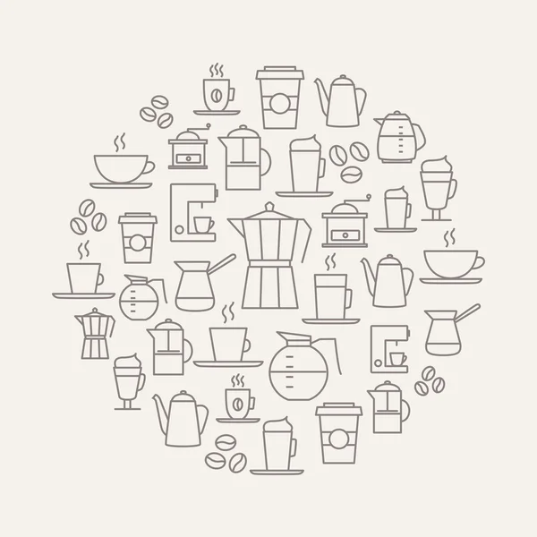 Koffie achtergrond - dunne lijn pictogrammen. — Stockvector