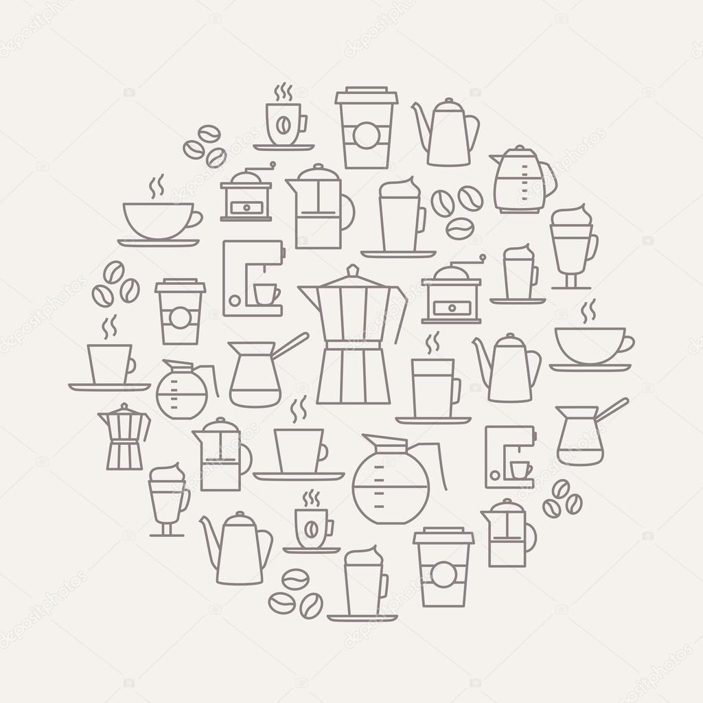 Coffee Background - thin line icons.