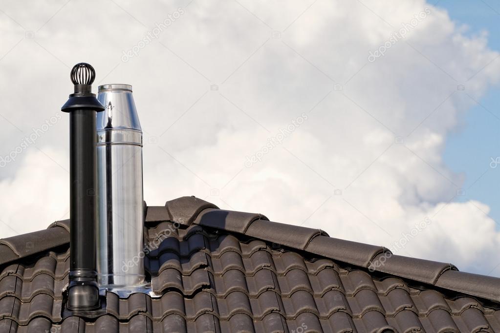 Modern chimney on roof