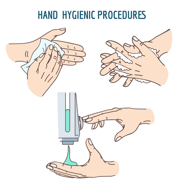 Мытье рук, дезинфицирующее средство, чистка рук антибактериальными салфетками

